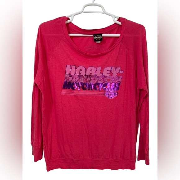Harley Davidson Women’s Scoop neck LS Pink Staunton logo Basic Top size Large - Picture 1 of 5